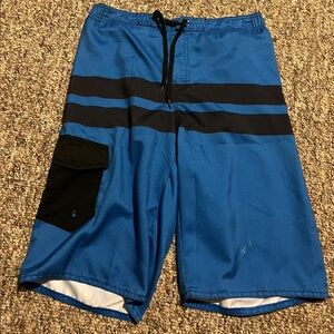 Blue and Black Swim Trunks with Drawstring Waist
